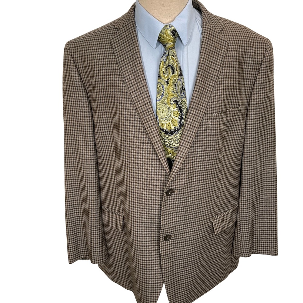 TALLIA Blazer Mens 48R Gray Gingham Check Camo Lined Luxury Wool Silk Sport Coat